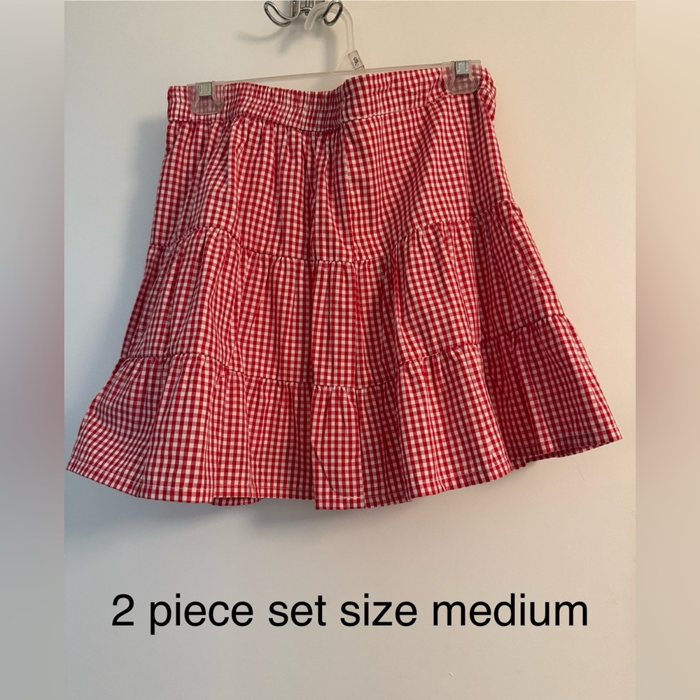 Chic Red Gingham Mini Skirt 2 piece set